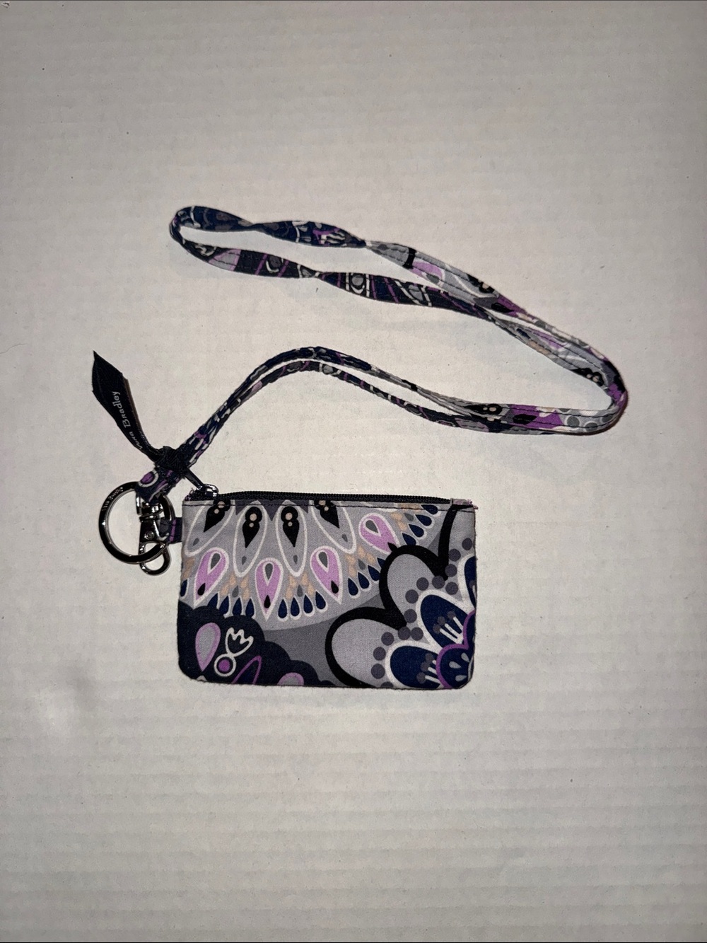 Vera Bradley Gray Black Purple Floral Lanyard Wristlet ID Case